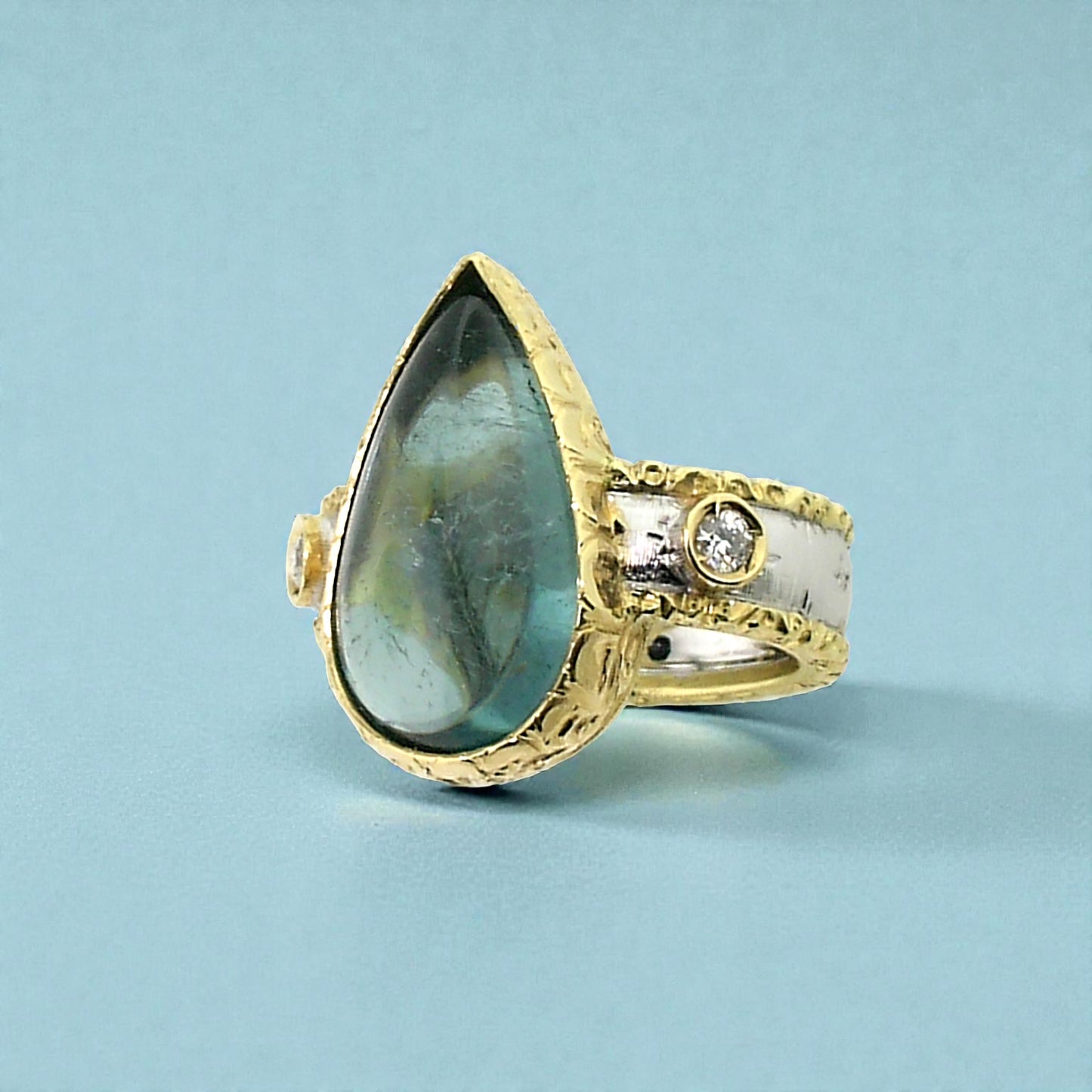 Blue Tourmaline Diamond 18kt Sienna Ring made in Florence, Italy by Cynthia Scott Jewelry