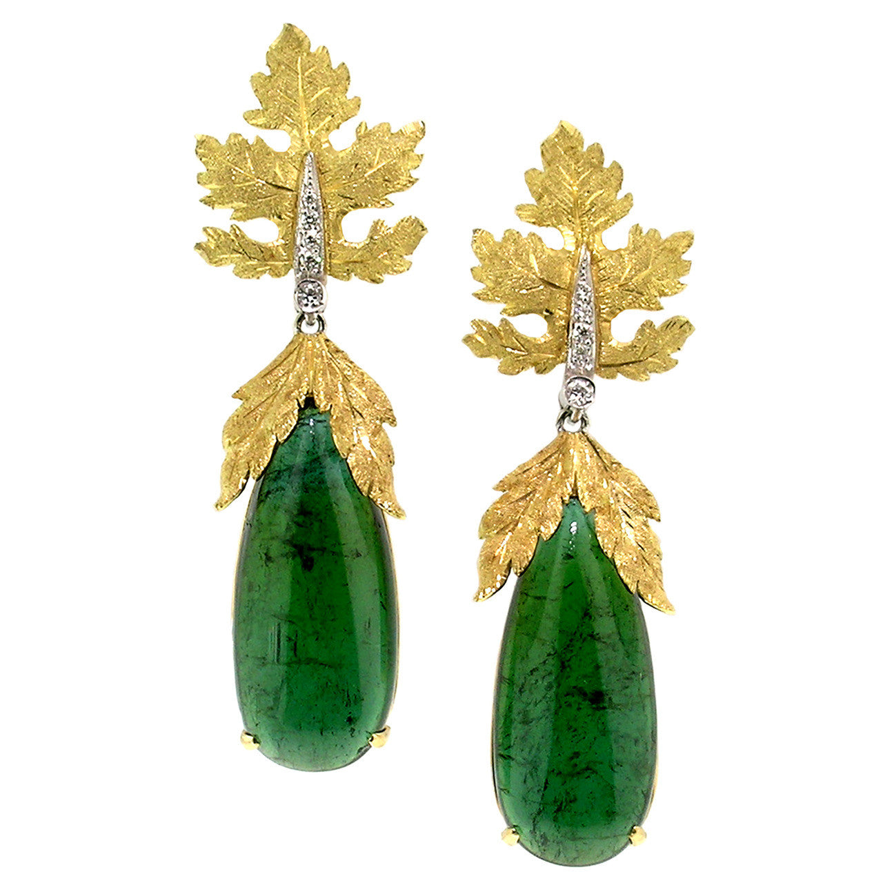 Green Tourmaline Diamond 18kt Sylvia Earrings made in Florence, Italy for Cynthia Scott Jewelry