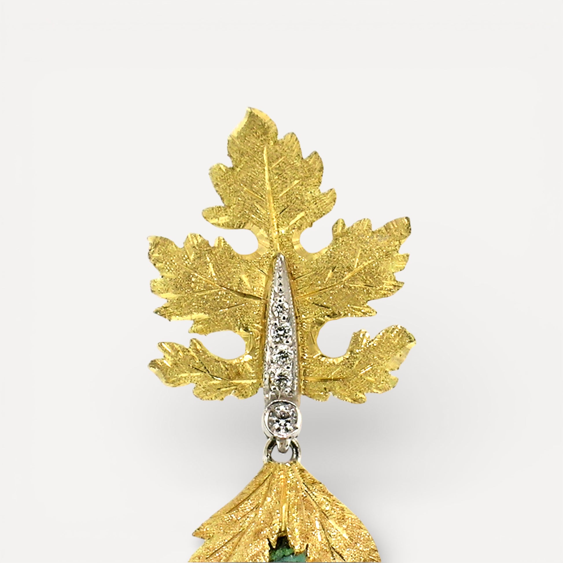 18kt Florentine Engraved Sylvia Earrings featuring large Green Tourmalines and Diamonds. Made in Florence, Italy by Cynthia Scott Jewelry.