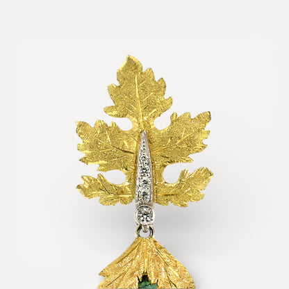 18kt Florentine Engraved Sylvia Earrings featuring large Green Tourmalines and Diamonds. Made in Florence, Italy by Cynthia Scott Jewelry.
