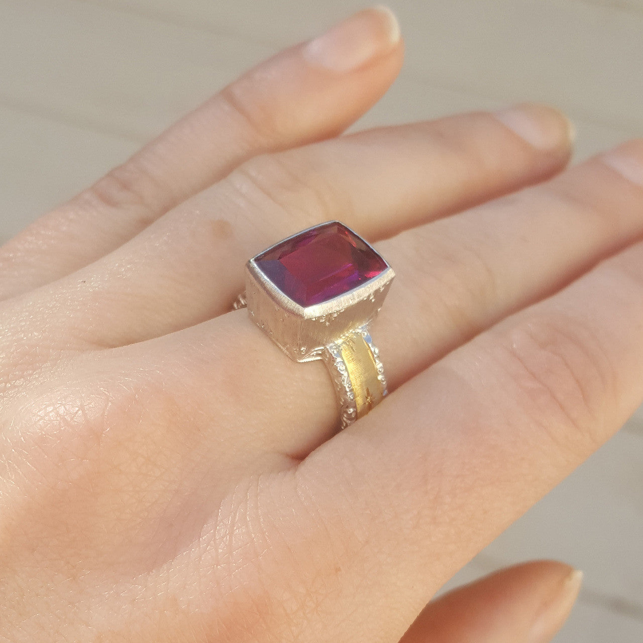 Rubellite Tourmaline 18kt Sienna Ring made in Florence, Italy by Cynthia Scott Jewelry