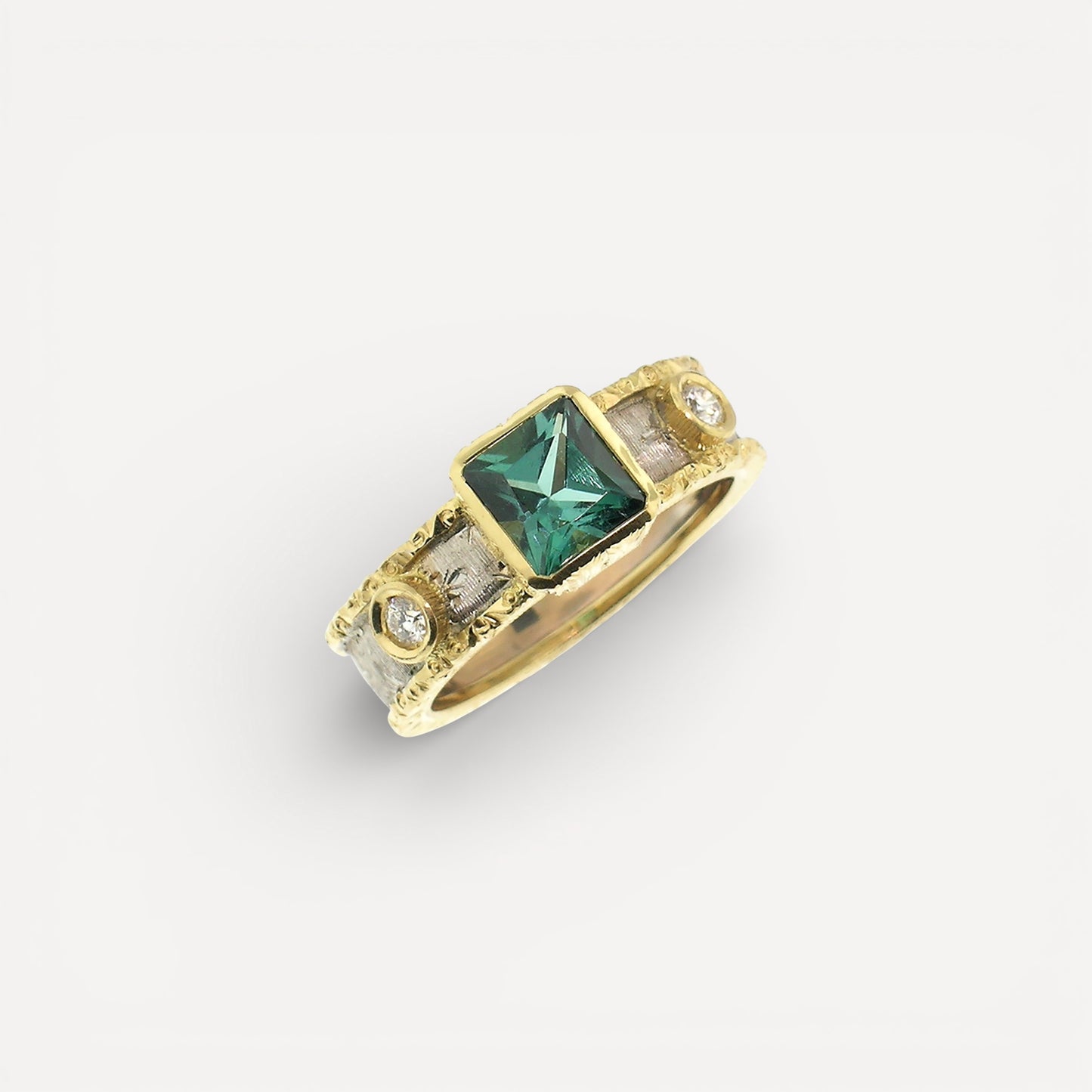 Blue Green Tourmaline 18kt Sienna Ring made in Florence Italy by Cynthia Scott Jewelry