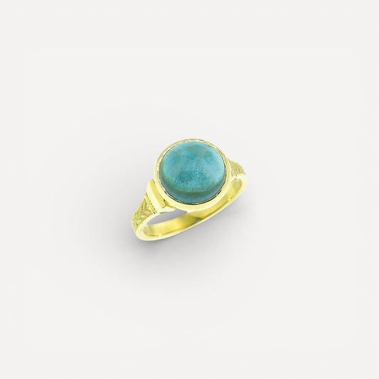 Blue Tourmaline Cabochon in 18kt Cassandra Ring made in USA by Cynthia Scott Jewelry