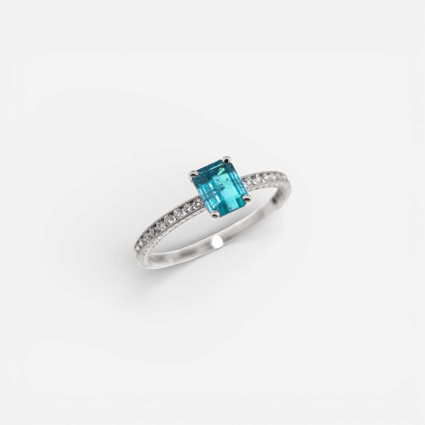 Paraiba Tourmaline from Brazil in Platinum and Diamond Ring made in USA by Cynthia Scott Jewelry