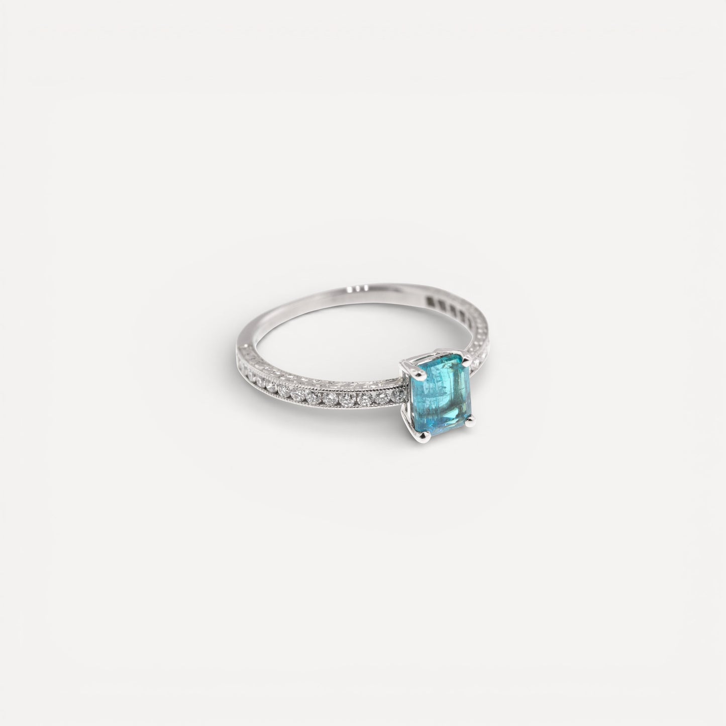 Paraiba Tourmaline from Brazil in Platinum and Diamond Ring made in USA by Cynthia Scott Jewelry