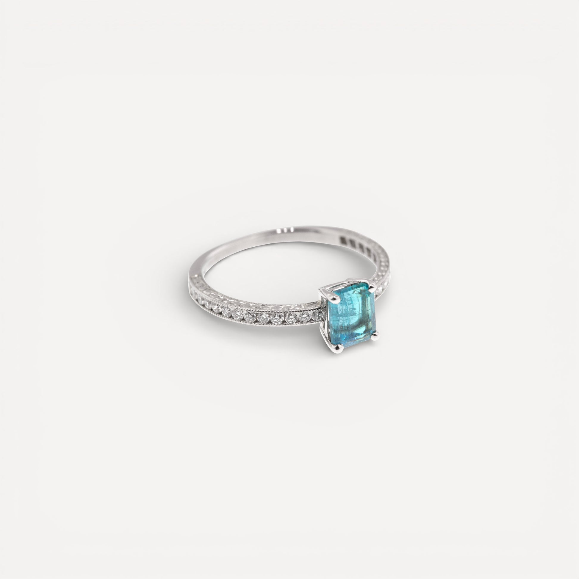 Paraiba Tourmaline from Brazil in Platinum and Diamond Ring made in USA by Cynthia Scott Jewelry