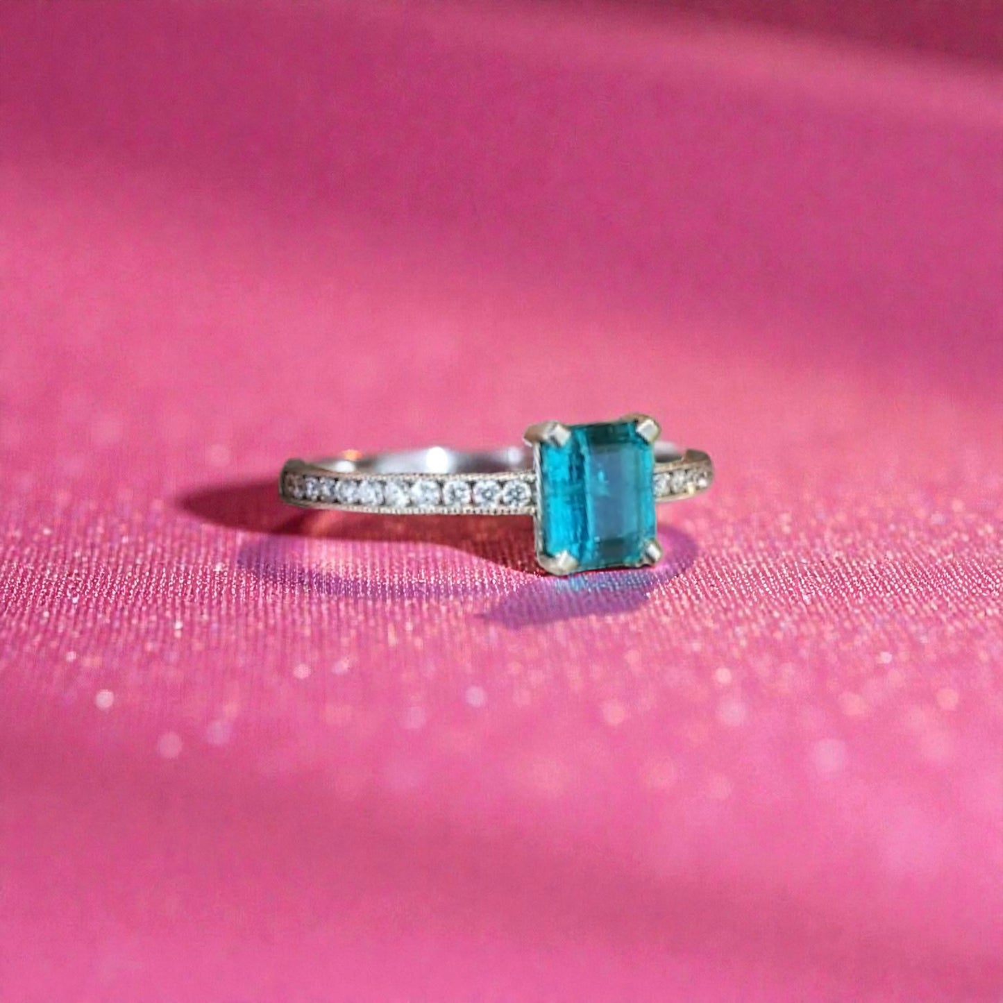 Paraiba Tourmaline from Brazil in Platinum and Diamond Ring made in USA by Cynthia Scott Jewelry