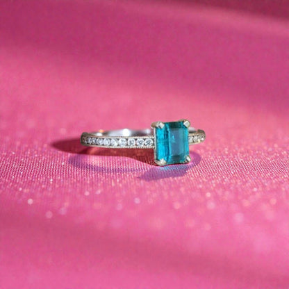 Paraiba Tourmaline from Brazil in Platinum and Diamond Ring made in USA by Cynthia Scott Jewelry