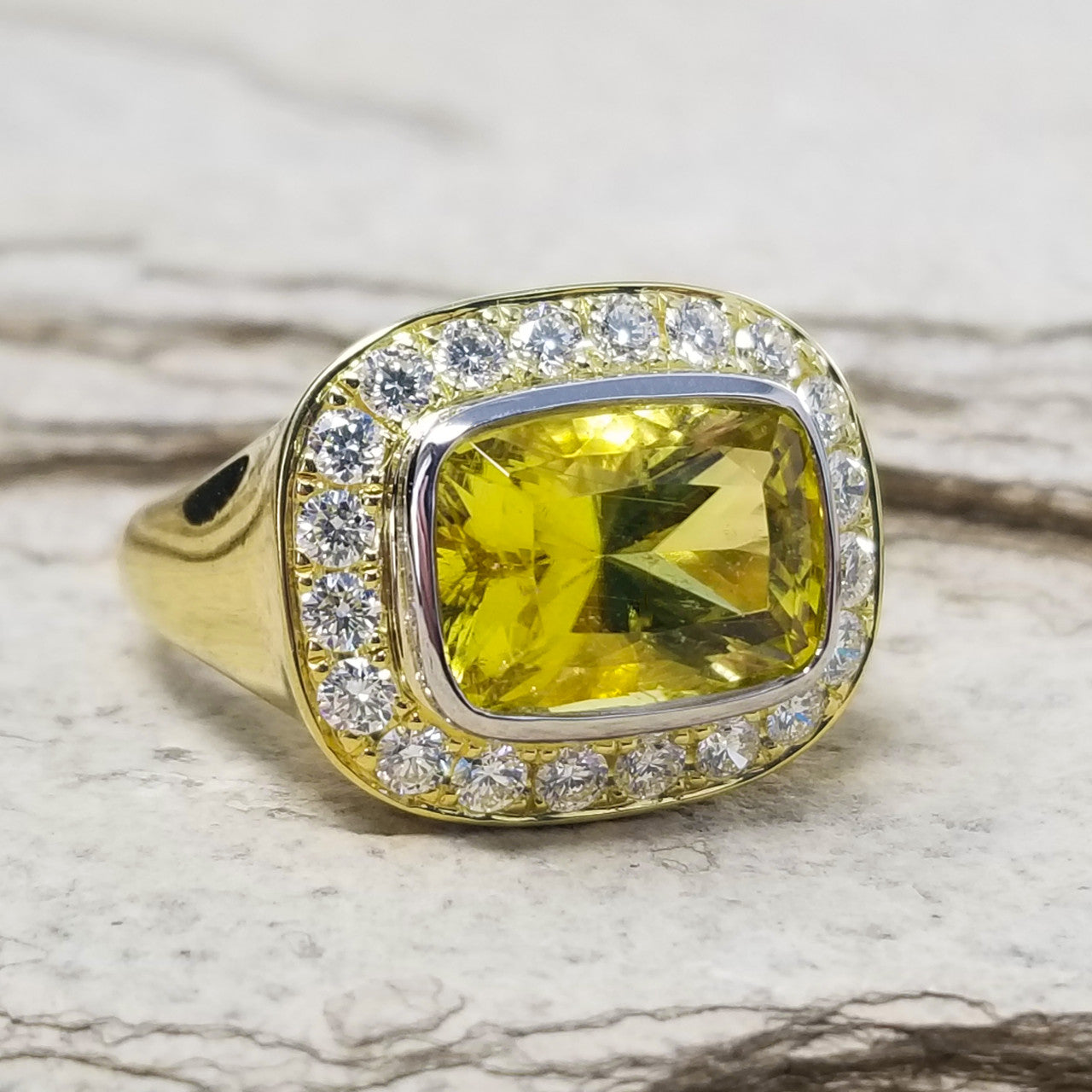 Canary Tourmaline, Diamond, Platinum & 18kt Aphrodite Ring by Cynthia Scott Jewelry