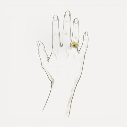 A canary tourmaline in an 18kt and Diamond Aphrodite Ring made in USA by Cynthia Scott Jewelry.