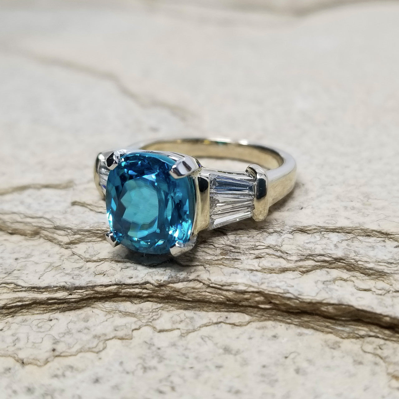 Blue Zircon and Diamond 18kt Classic Ring by Cynthia Scott Jewelry