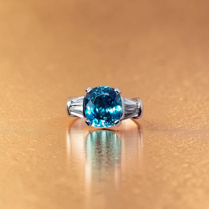 6.56ct Blue Zircon and Diamond 18kt Ring by Cynthia Scott Jewelry