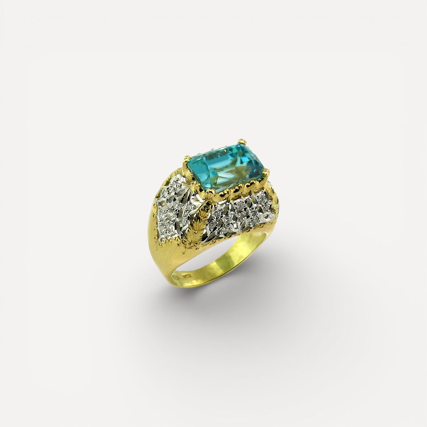 Cambodian Blue Zircon in 18kt and Diamond Aria Ring made in Italy by Cynthia Scott Jewelry