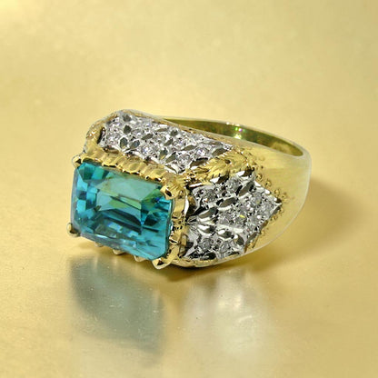 Cambodian Blue Zircon in 18kt and Diamond Aria Ring made in Italy by Cynthia Scott Jewelry