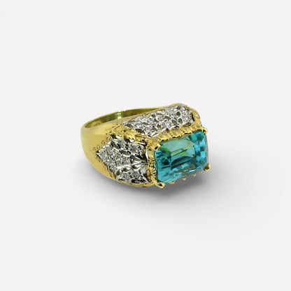 Cambodian Blue Zircon in 18kt and Diamond Aria Ring made in Italy by Cynthia Scott Jewelry