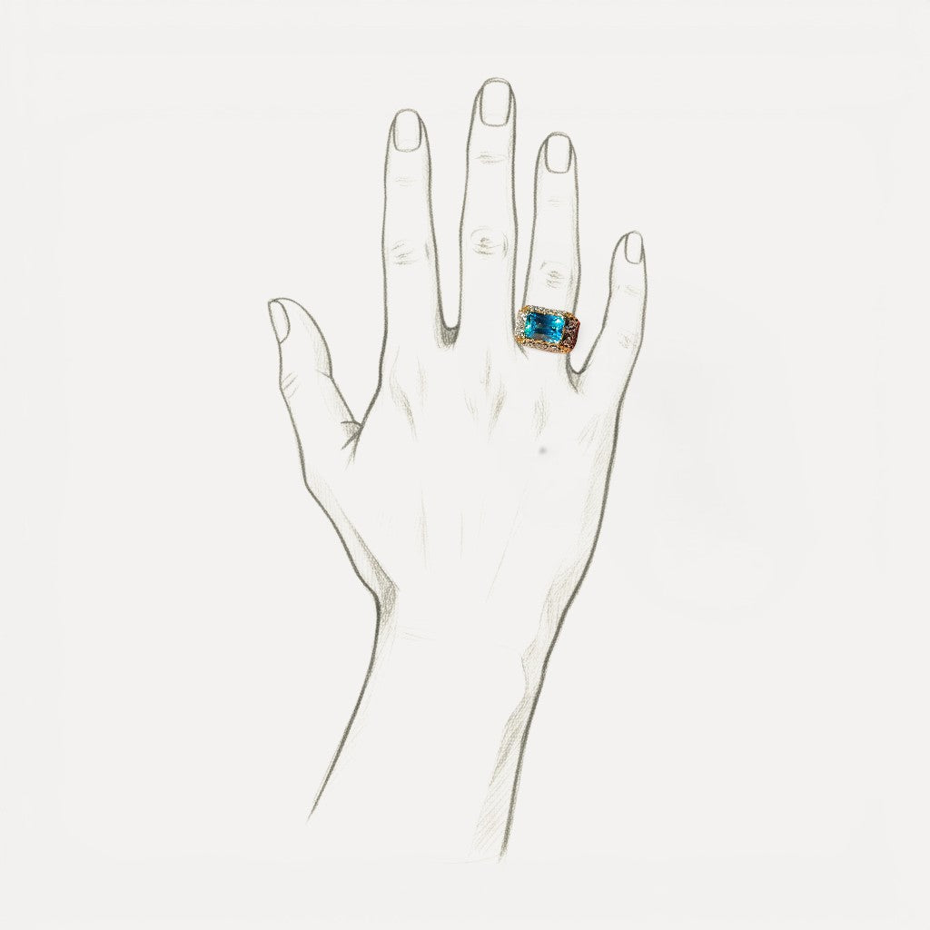 Cambodian Blue Zircon in 18kt and Diamond Aria Ring made in Italy by Cynthia Scott Jewelry